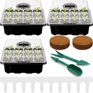 Kamerbroeikas, kweekbak, 3 stuks, 36 cellen, mini-broeikas, kweekset, zaailingstarters, kunststof kweekschalen met deksel, ventilatie voor zaailingen en planten