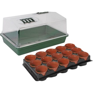 Kweekbak/kweekkast met deksel met 30x kunststof kweekpotjes 38 x 24 x 18 cm