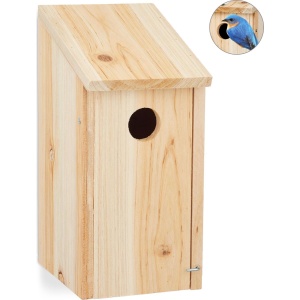 Relaxdays nestkast hout - 26 x 12 x 14,5 cm - koolmees - hangend - onbehandeld - ⌀ 3,2 cm