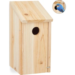 Relaxdays nestkast hout - 26 x 12 x 14,5 cm - koolmees - hangend - onbehandeld - ⌀ 3,2 cm