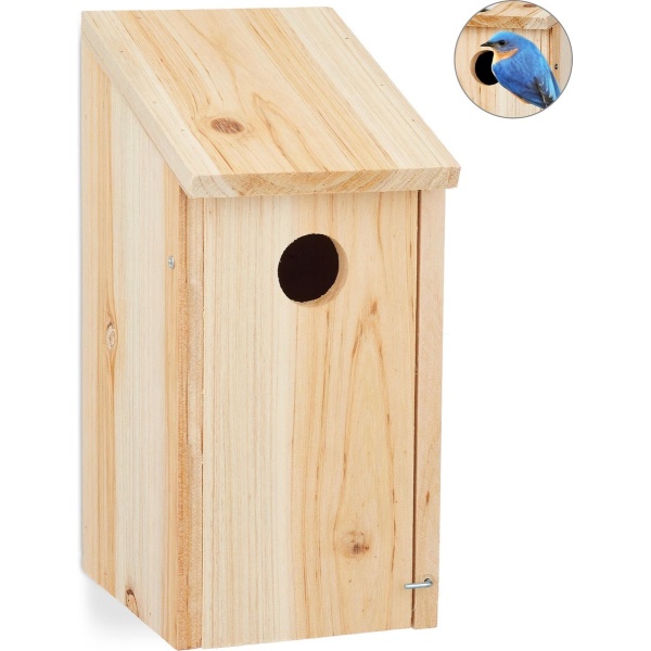 Relaxdays nestkast hout - 26 x 12 x 14,5 cm - koolmees - hangend - onbehandeld - ⌀ 3,2 cm