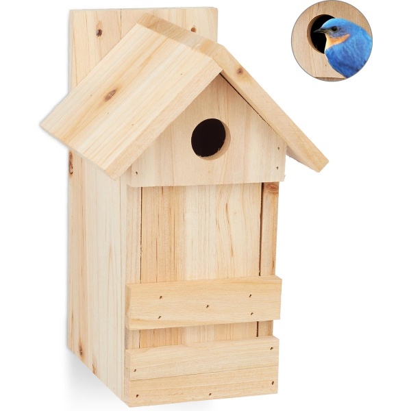Relaxdays nestkast hout - pimpelmees - hangend - onbehandeld - opening ⌀ 2,8 cm