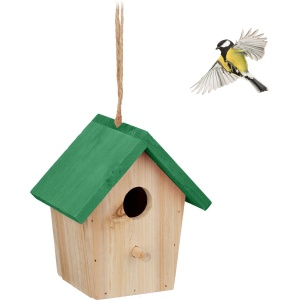 Relaxdays vogelhuisje decoratie - hangend - 16 x 15 x 11 cm - hout