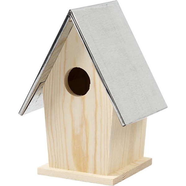 Vogelhuis met zinken dak, afm 13,5x11x19 cm, gatgrootte 32 mm, 1 stuk, grenen